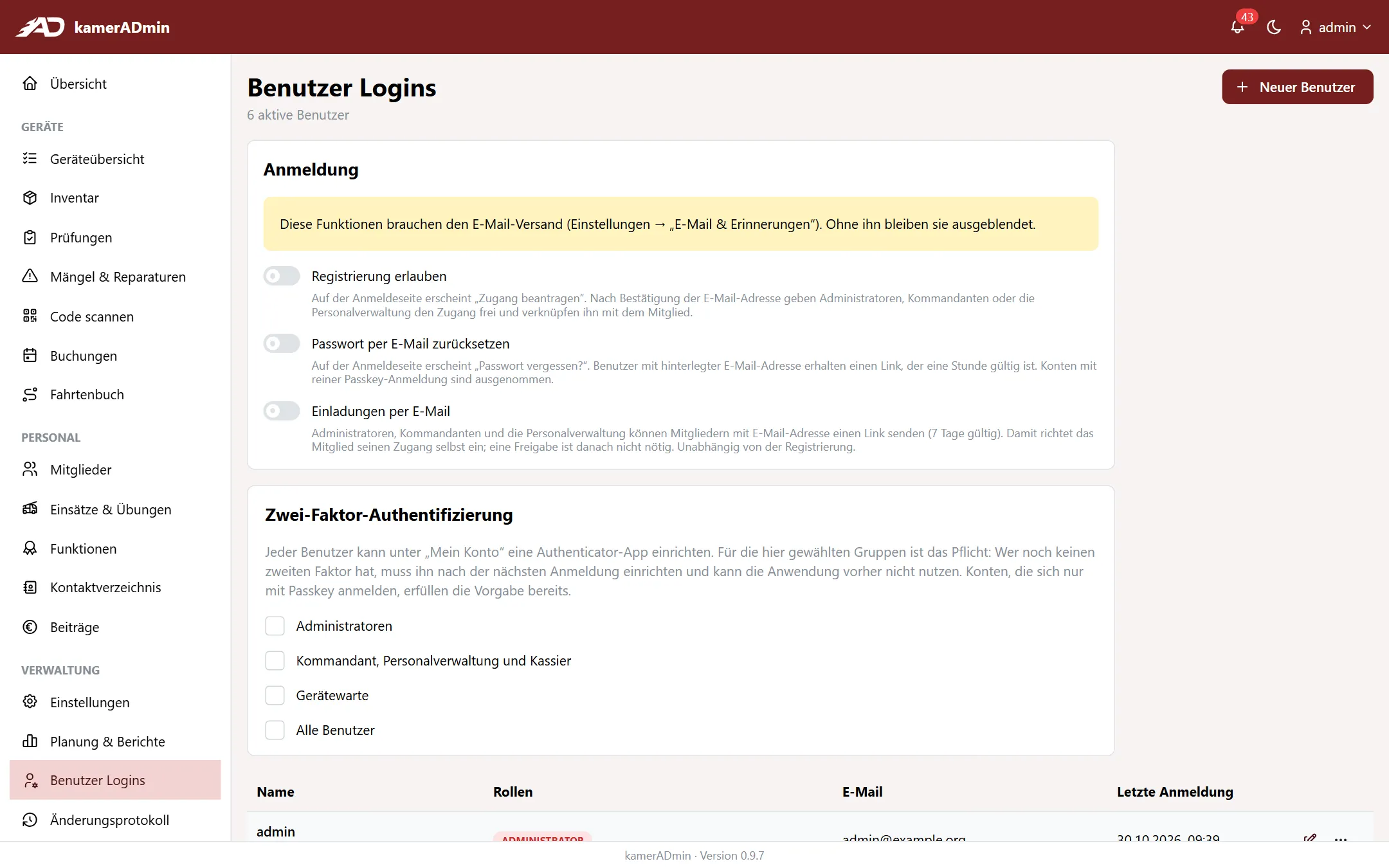 Benutzer Logins mit Anmeldeoptionen